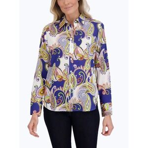 NWT FOXCROFT Meghan Linen Paisley Button Up Shirt Women Sz 2X MSRP $125
